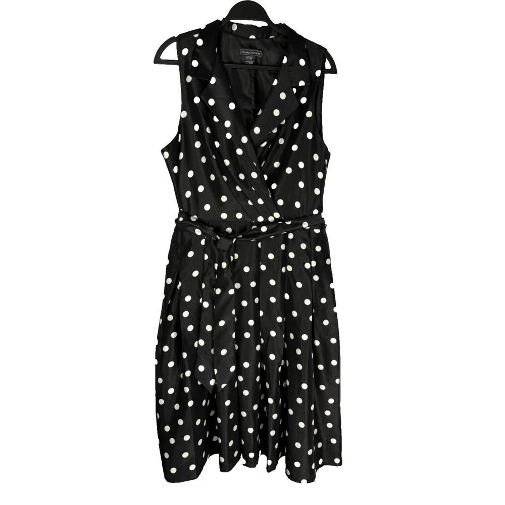 Jessica Howard Fit &Flare Dress Sz 18 Black White Polka Dot Retro Sleeveless 90s